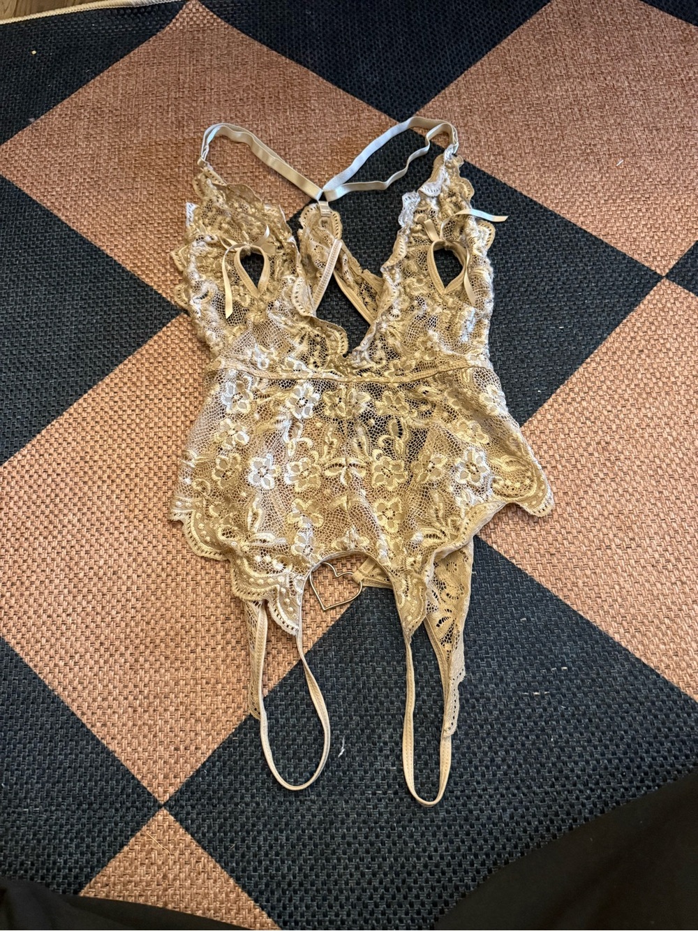 Lace Lace-Up Bustier Bodysuit in Champagne